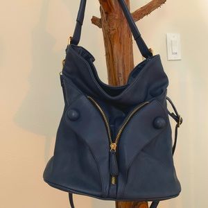 Navy vegan leather hobo/cross-body